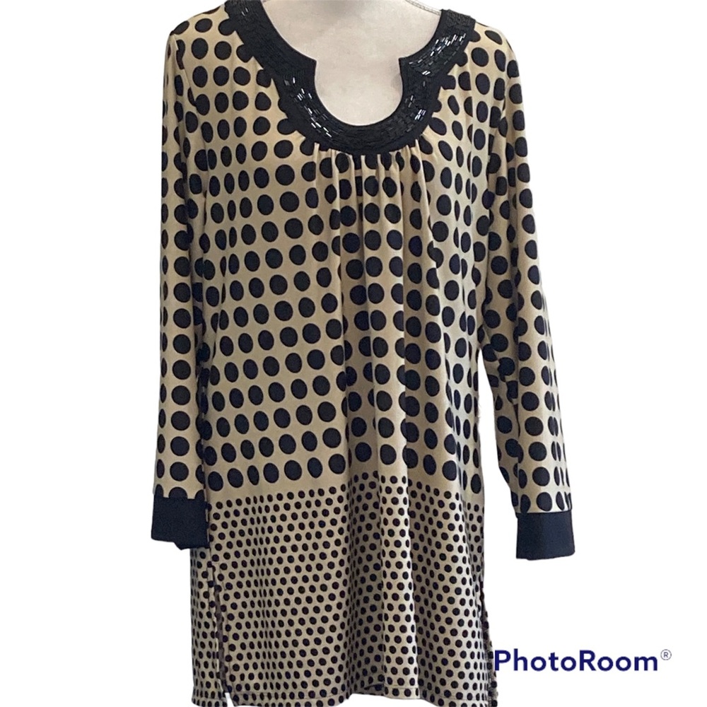 New Directions Beaded Black and Tan Tunic, Size XL